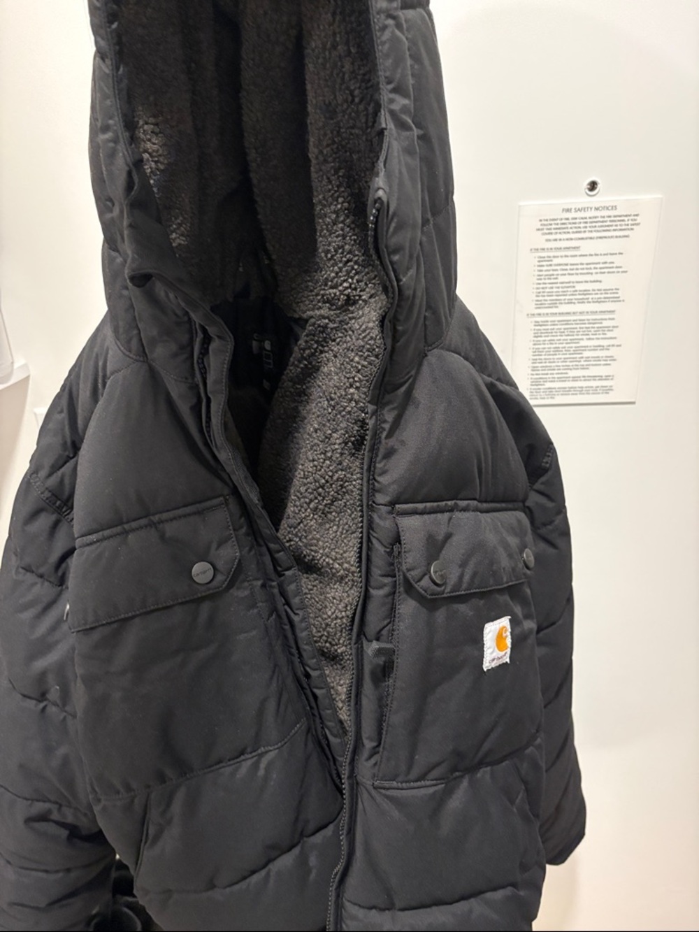 Carhartt Black Hooded Puffer Jacket with Sherpa Interior